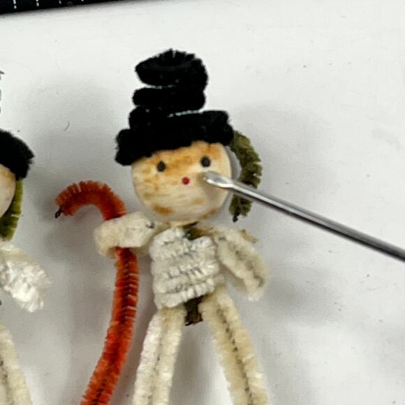 Vtg 1950s Chenille Pipe Cleaner Snowman Ornaments Set 2 Christmas Japan Style - Picture 4 of 4